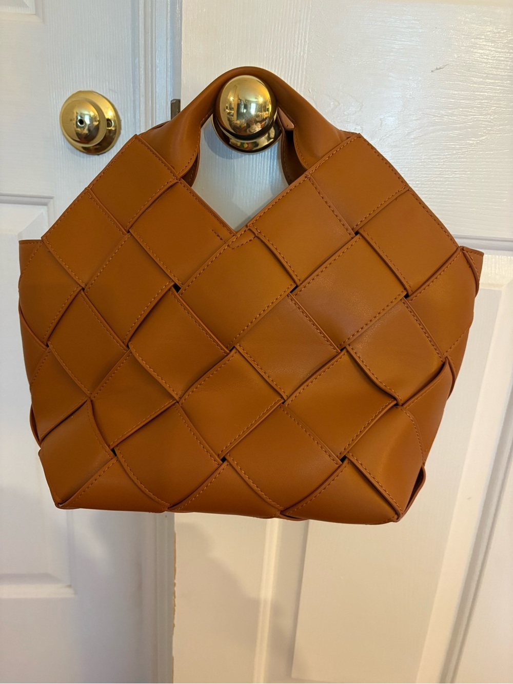 Woven Leather Top-Handle Tote in Tan - Picture 6 of 6
